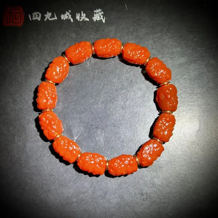 四九城收藏甘南玛瑙黄财神手工雕刻11+手串男女同款-gsj0465-臻品商品图
