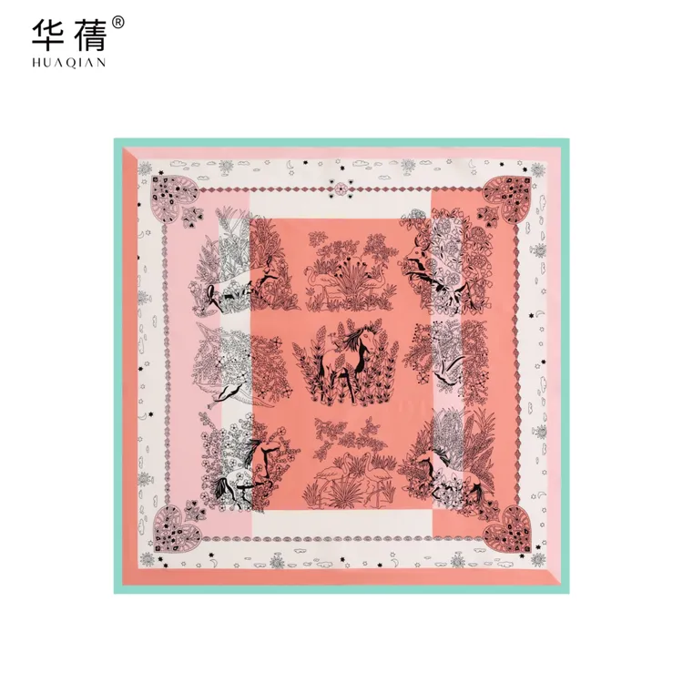 华蒨红色新款百搭轻奢桑蚕丝女款方巾印花围巾丝巾时尚生日礼物