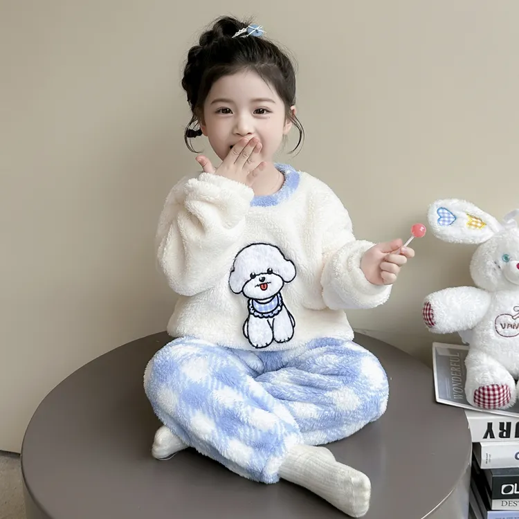 女童睡衣套装2025新秋冬珊瑚绒女宝宝休闲雪芙蓉家居服保暖法兰绒