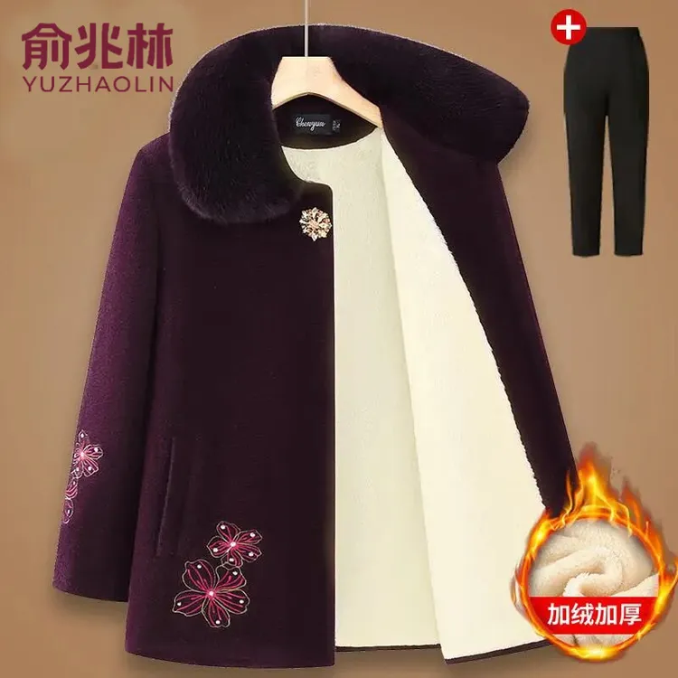 俞兆林中老年冬装女装外套加绒加厚奶奶棉衣60岁70妈妈装中年保暖