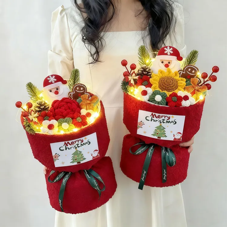 圣诞节礼物仿真花向日葵玫瑰毛线花圣诞老人花束送闺蜜朋友平安夜