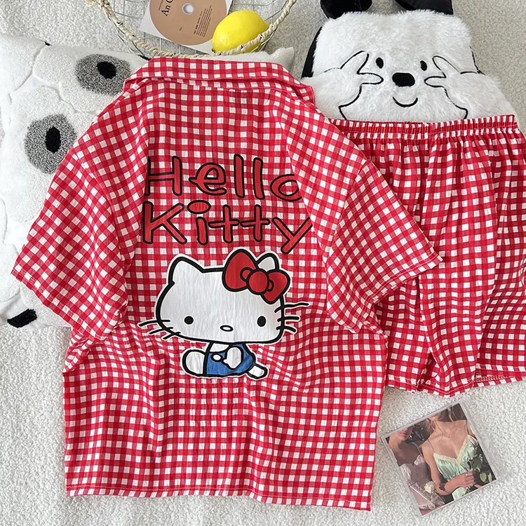 夏季新款卡通动漫云朵棉女睡衣短袖短裤家居服套装青年休闲学生款