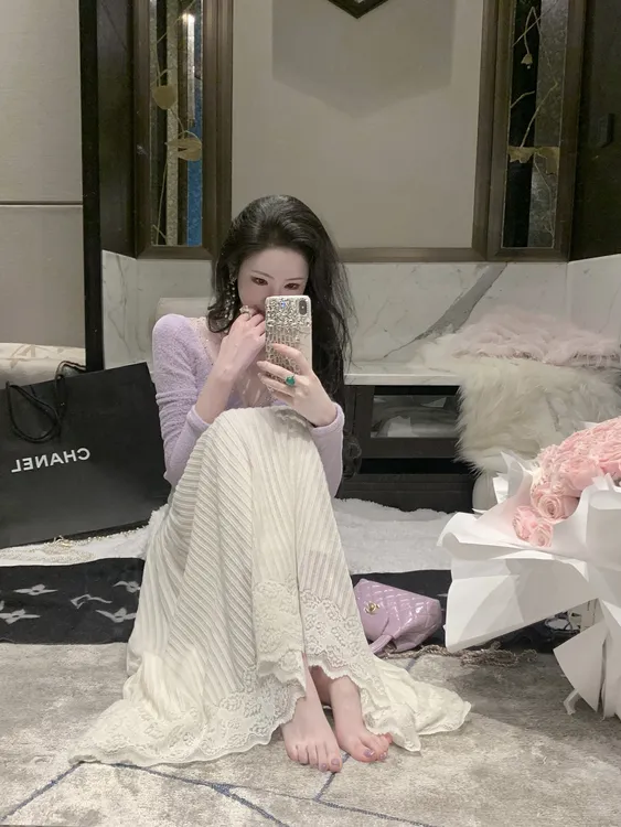 【雅乔定制】广岛之恋半裙 磨毛坑条肌理感蕾丝半身裙DYZY-25097784