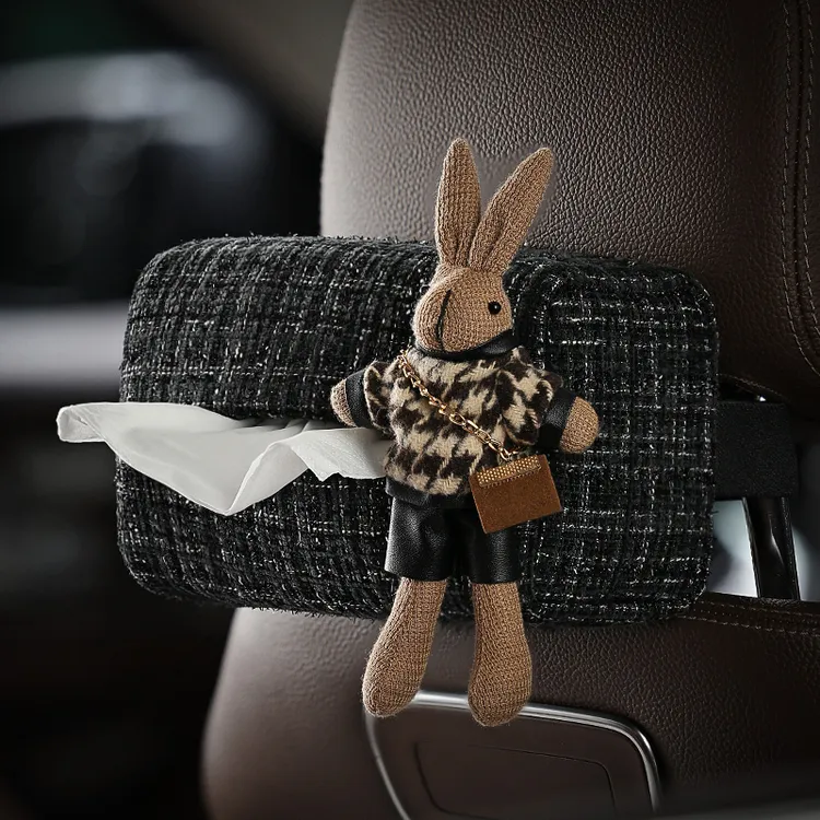 千鸟格兔车载纸巾盒女汽车椅背挂式抽纸盒小香风内饰装饰用品大全