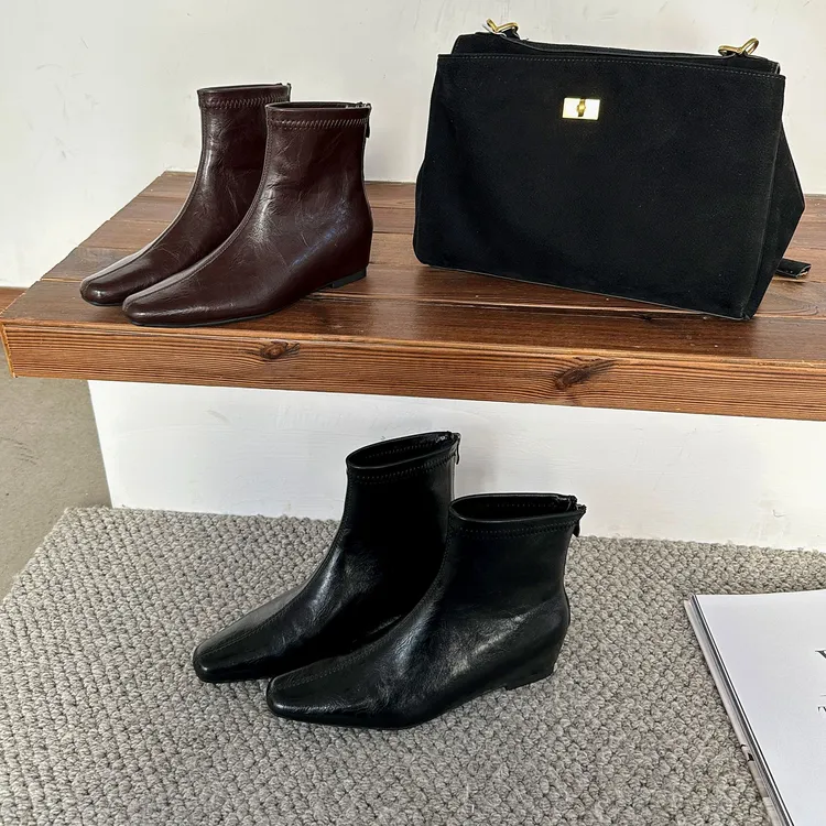 2025秋冬季法式简约内增高裸靴复古气质后拉链短靴通勤百搭时装靴