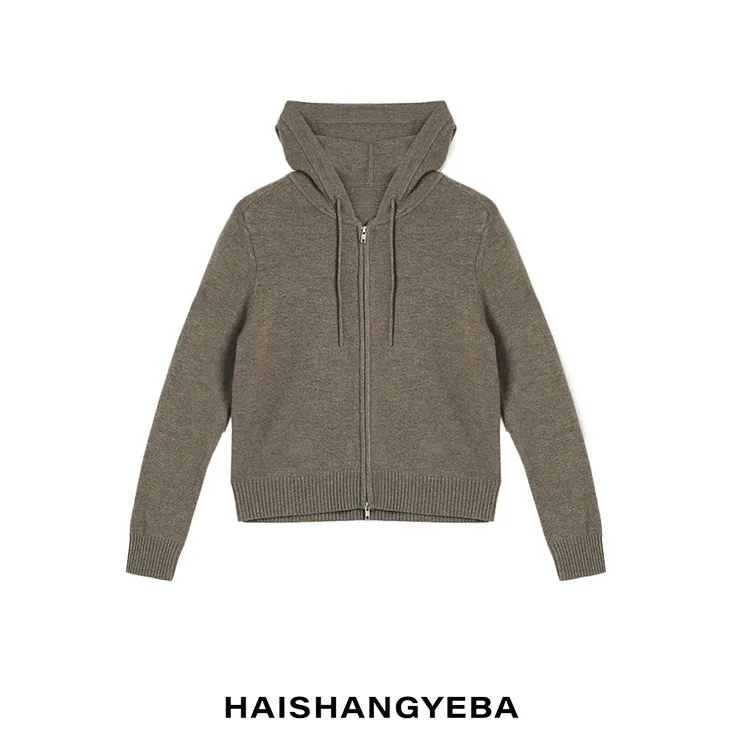 【海上叶爸】新款2025秋冬百搭绵羊毛连帽拉链纯色净版休闲毛衣开衫