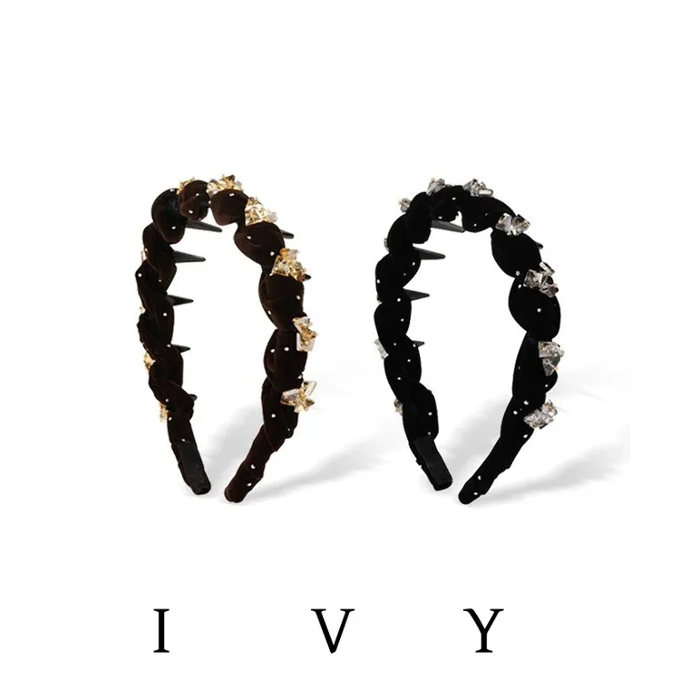 百搭韩国丝绒水钻波浪发箍女新款轻奢高颅顶头箍洗脸防滑压发发卡