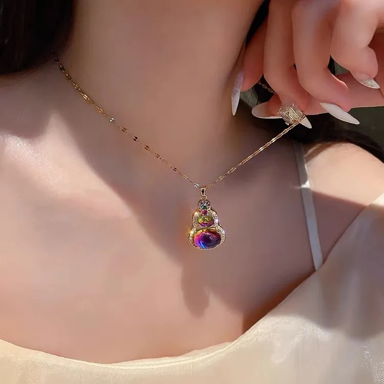 合金琉璃吊坠 【爆款上新】炫彩葫芦吊坠项链女轻奢小众时尚锁骨链商品图