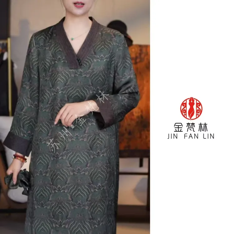 【海纳百川】618福利款重磅老料绢纺连衣裙大牌气质V领送腰封