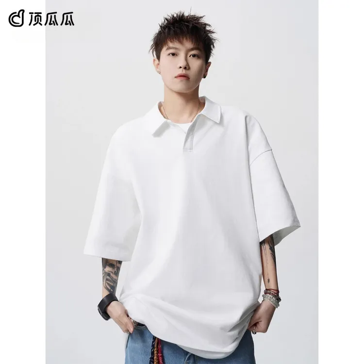 顶瓜瓜加大码300斤商务时尚简约纯色翻领polo衫男女夏季宽松短袖