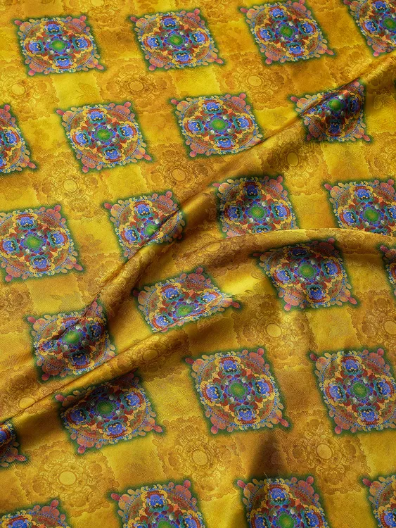 黄色花卉香云纱花萝提花面料国风旗袍新中式定制裁剪不退换M0044