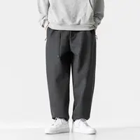 B023日系简约冬季保暖呢料加绒裤宽松纯色百搭阔腿休闲长裤