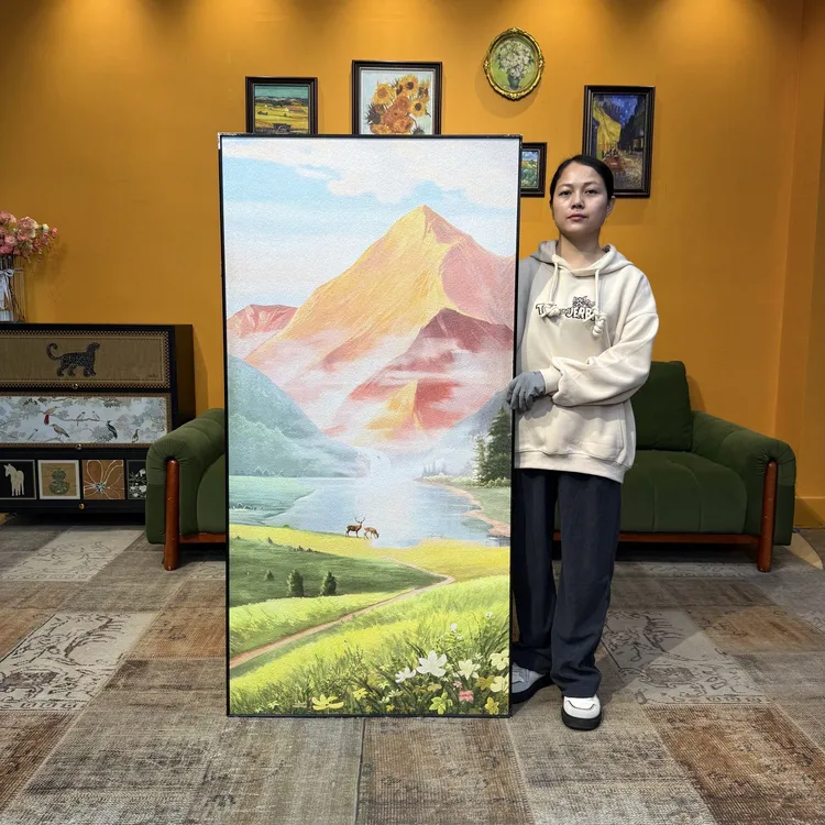 【背靠金山】手绘油画现代简约玄关客厅背景挂画L001装饰画80160