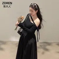 张大人【智媛姐姐】大码女装微胖妹妹高级感穿搭镂空绑带斜肩连衣裙