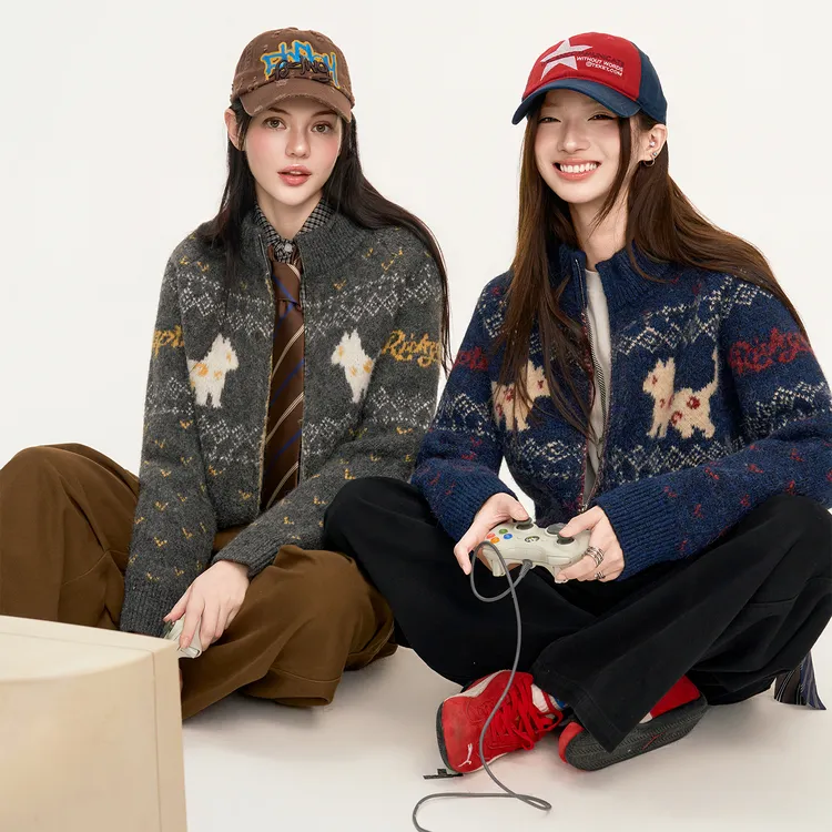 RickyIsClownRIC小猫费尔岛秋冬立领保暖开衫毛衣男女同款针织衫