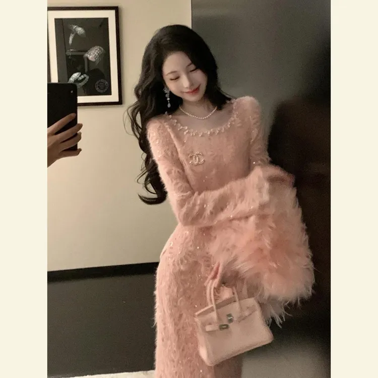 清冷富家千金气质女神范高级感重要场合高端精致蕾丝连衣裙套装冬