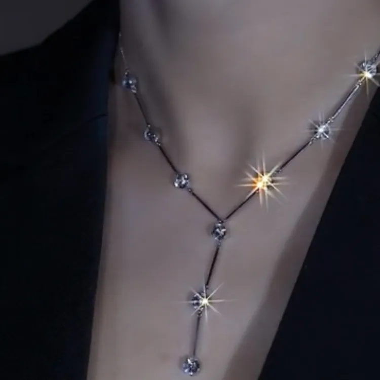 铜合金锆石项链 【高阶V金版】四季百搭银色一克满天星气质精致时尚