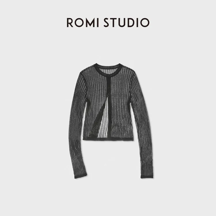 ROMI STUDIO三醋酸莱赛尔混纺16针凉感缎面针织开衫RWDSS03167