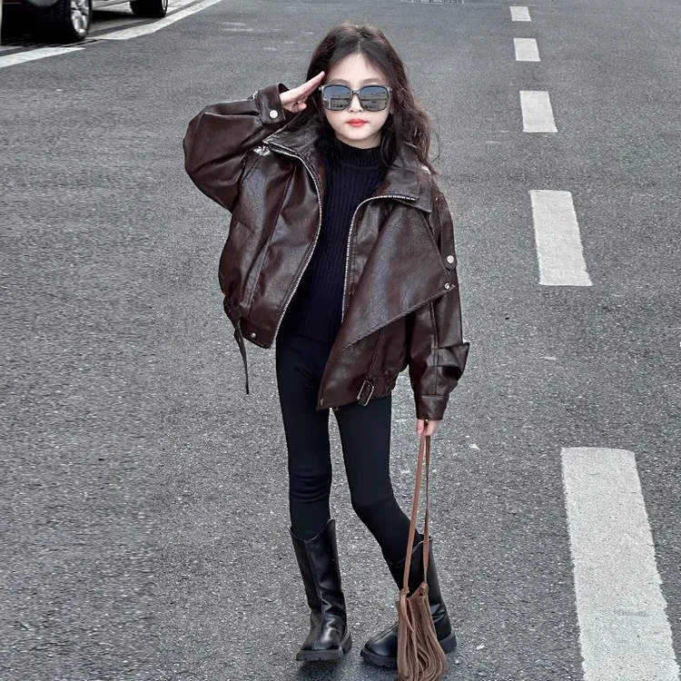 女童皮衣2025春秋冬儿童装皮外套大童又酷又飒女孩加绒夹克上衣潮