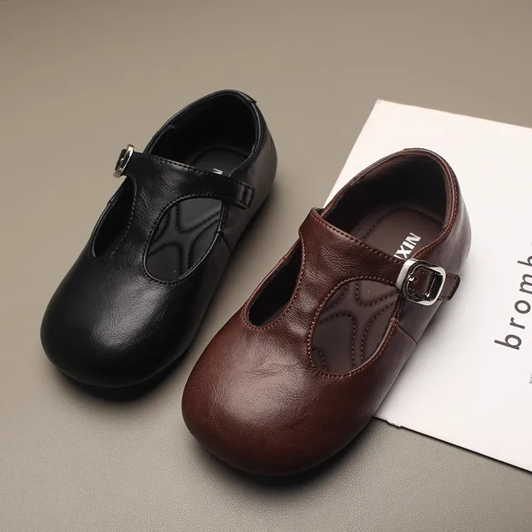 儿童春秋新款女童洋气百搭复古小皮鞋小众奶奶鞋丁字浅口玛丽珍鞋