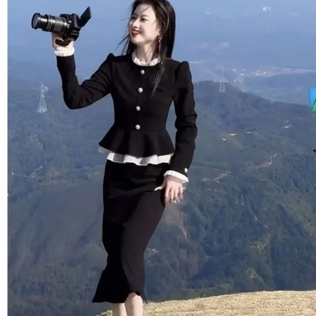 网红流行女装套装2025春秋季新款法国名媛配色女式腰夹克+裙
