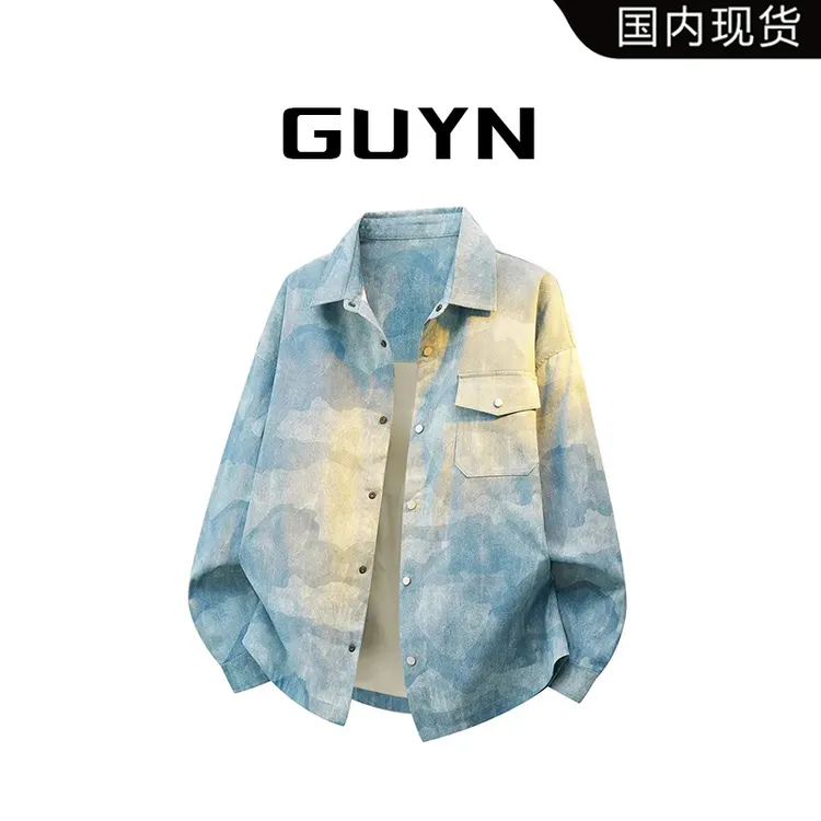 【品牌现货】GUYN衬衫夹克男士衬衣扎染男宽松长袖秋季潮流休闲上衣