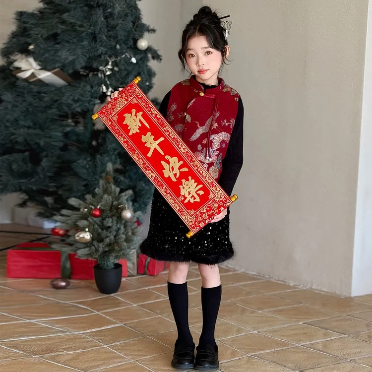3-6-12岁女童过年衣服儿童中国风套装裙子小女孩新年战袍冬装加厚