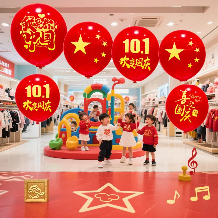10.1国庆气球节庆装饰气球五星红旗学校幼儿园商场活动氛围布置