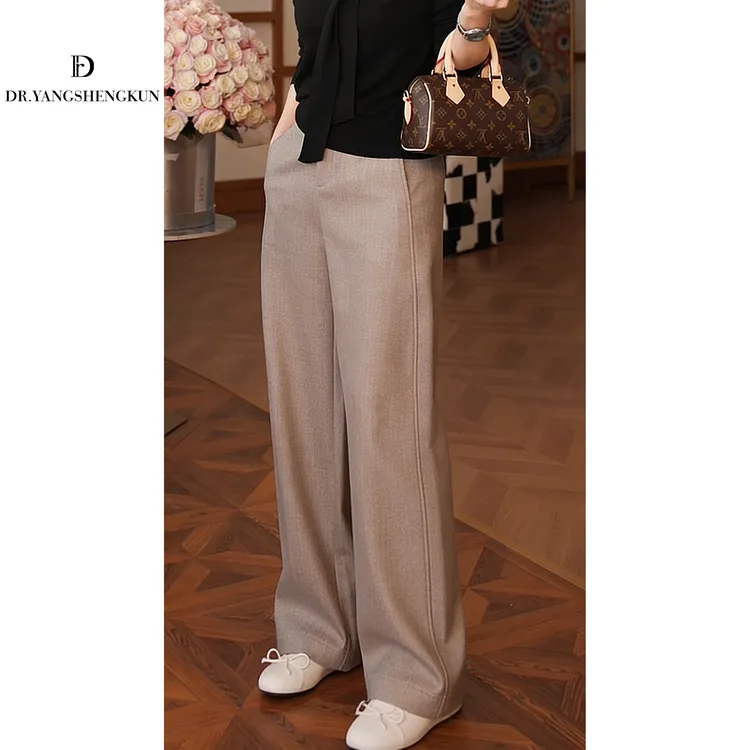 杨圣坤2025新品时尚百搭人字纹精纺羊毛直筒休闲弯刀裤SL25120901