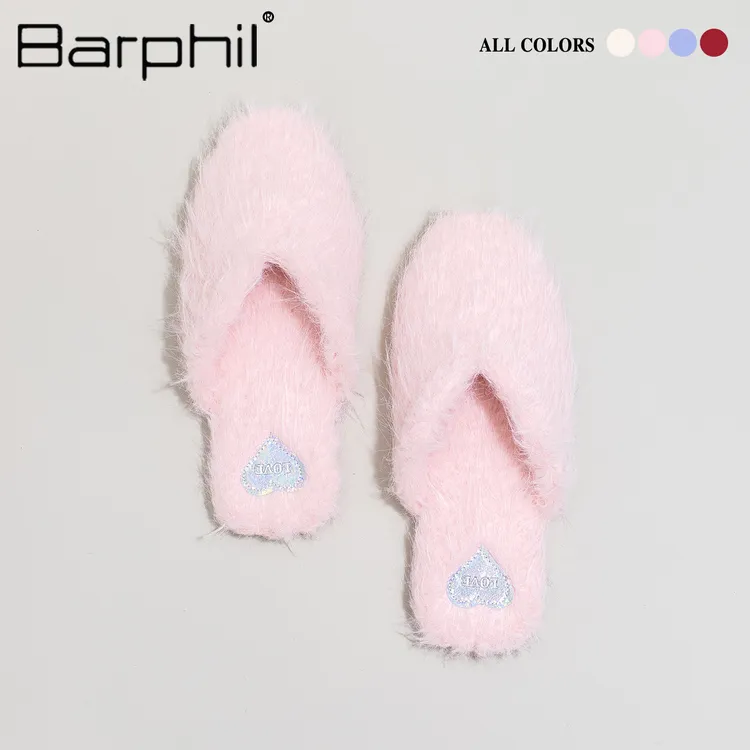 Barphil拖鞋女2025新款秋冬室内家居毛绒保暖包头棉拖鞋爱心静音