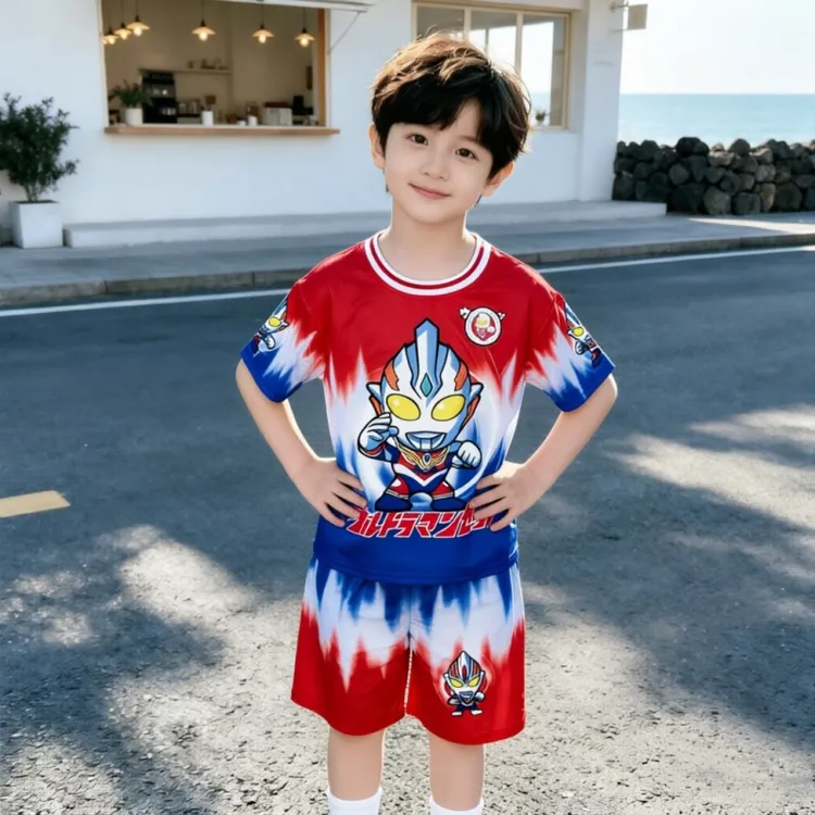 冰感速干奥特曼衣服套装儿童男童新款短袖夏季2026两件套短款亮灯