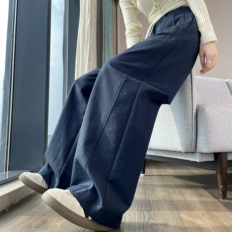 春秋季新款高腰窄版阔腿裤女遮跨显瘦宽松休闲直筒裤钛金棉弯刀裤