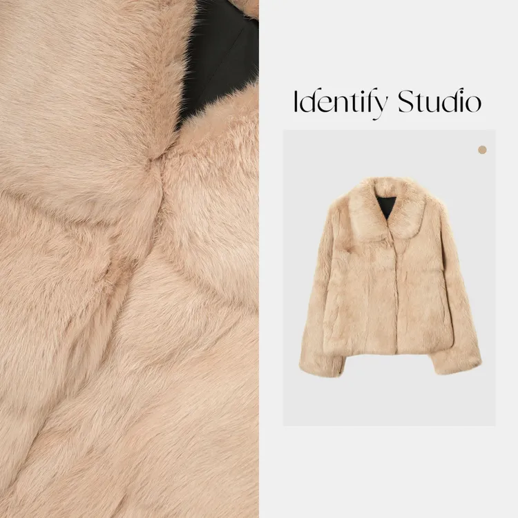 IDENTIFY冬季新款慵懒翻领兔毛皮一体加厚保暖外套25AWG121925