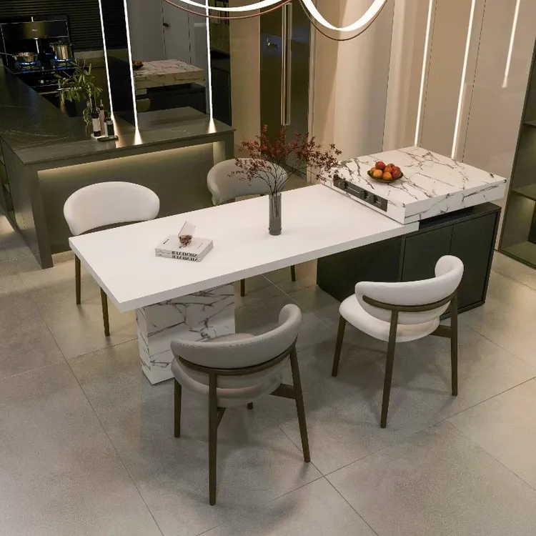 可伸缩岩板岛台餐桌一体家用小户型中岛台厨房多功能意式极简岛台