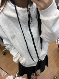 A465-高级设计感灰色连帽开衫女秋冬双拉链宽松外套