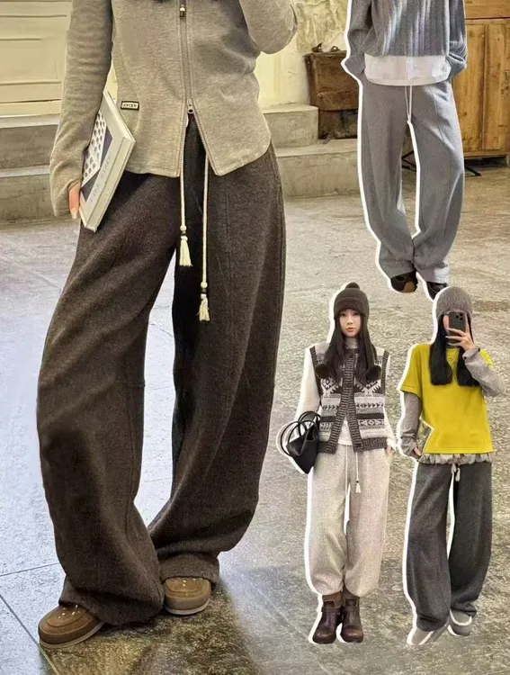 自发热加厚直筒山本风拼接阔腿卫裤冬款 羊毛软糯款式