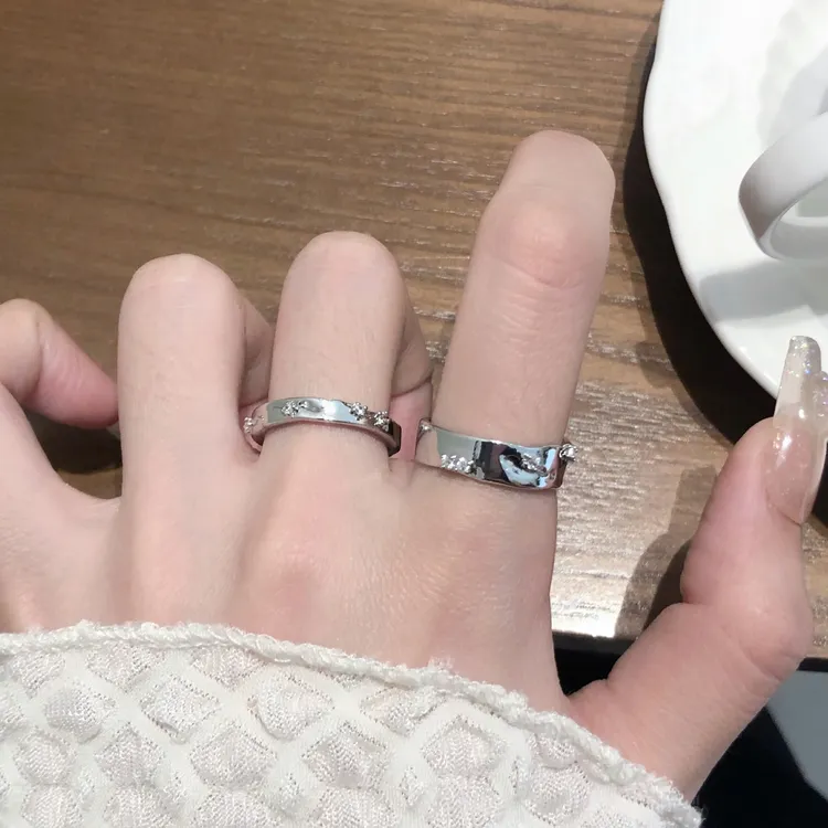 铜合金合成锆石戒指 @APRIL宽窄简约素圈开口戒指ins小众冷淡风