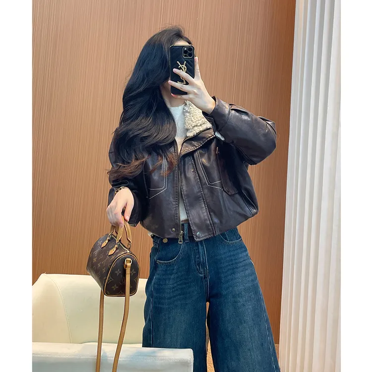 欧洲站皮衣外套女2025新款今年流行爆款加绒加厚冬季女装欧货夹克