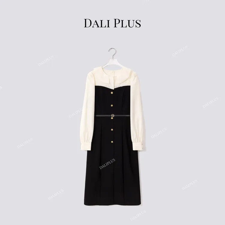 DALI PLUS”微风漫服“醋酸拼接法式轻奢抹胸感礼服裙-D5ST1418