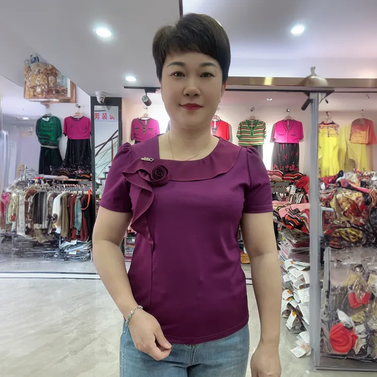 【燕珍时装】2025夏季新款8568荷叶边斜领休闲时尚百搭韩版T恤