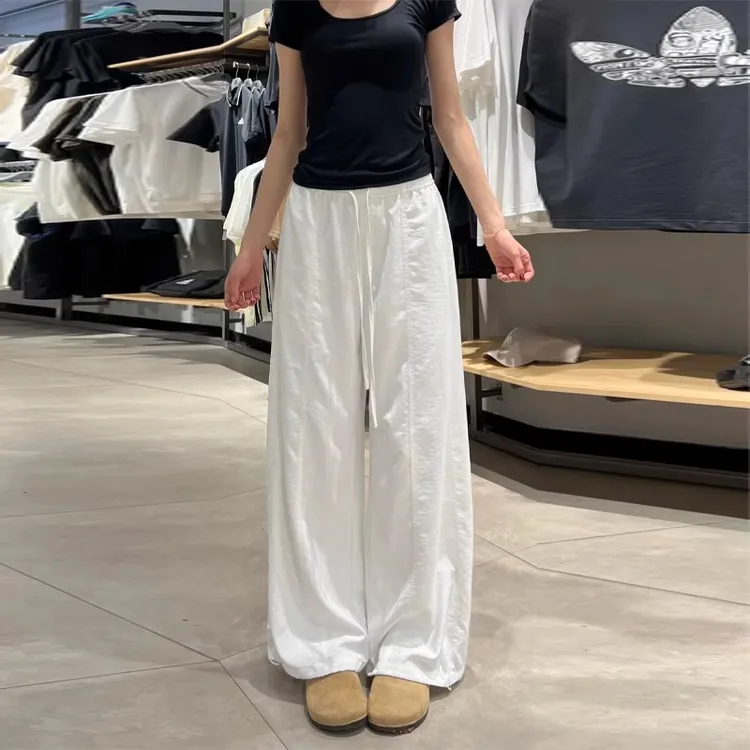 白色速干工装裤女夏季2025新款宽松显瘦防晒冰丝裤休闲运动阔腿裤