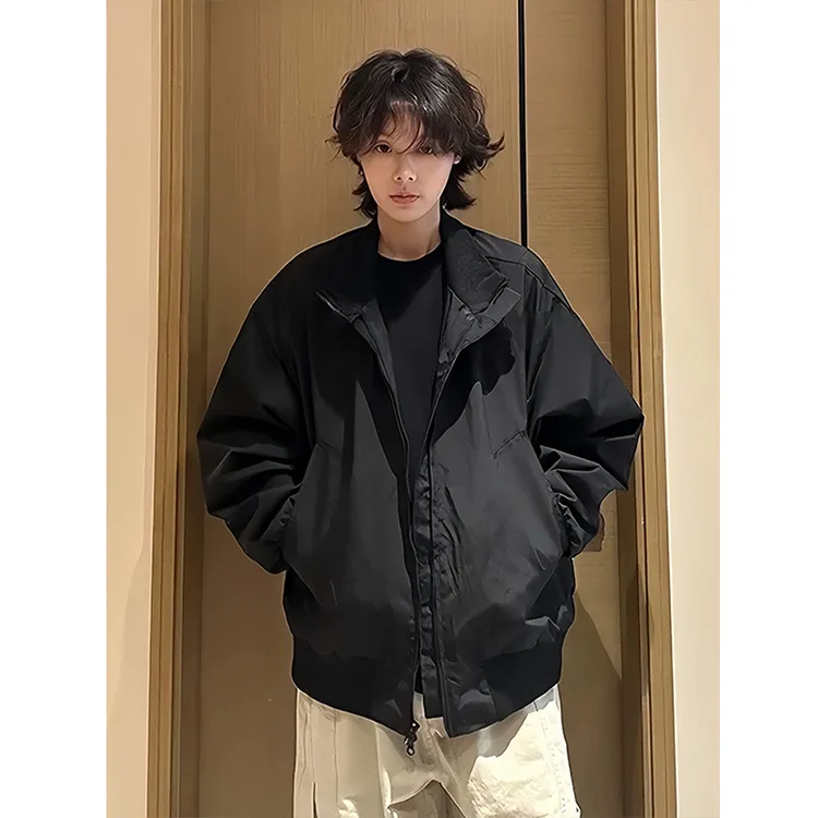黑色美式飞行员夹克男春秋季潮牌cleanfit廓形短款外套立领棒球服