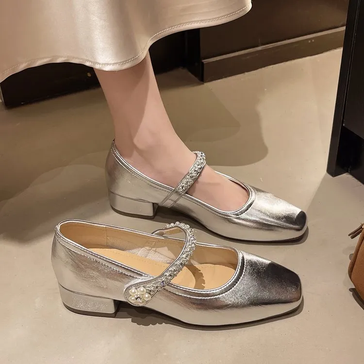 粗跟法式玛丽珍女鞋2025年夏季新款网红超火一字带水钻不累脚单鞋