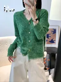 仪芬女装羊绒V领流苏开衫上衣