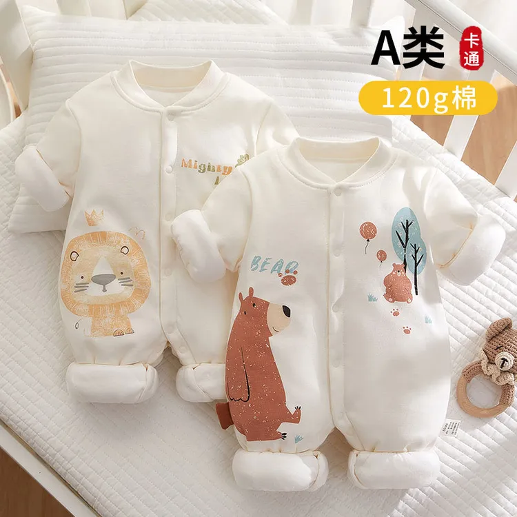 冬季婴儿连体加厚棉袄宝宝棉服夹棉女宝新生儿纯棉幼儿女宝卡通