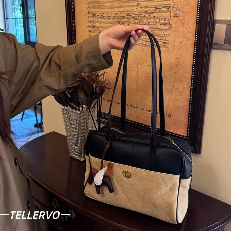 【伦敦往事】2025新款大容量麂皮绒配皮女包通勤包托特包时尚休闲包