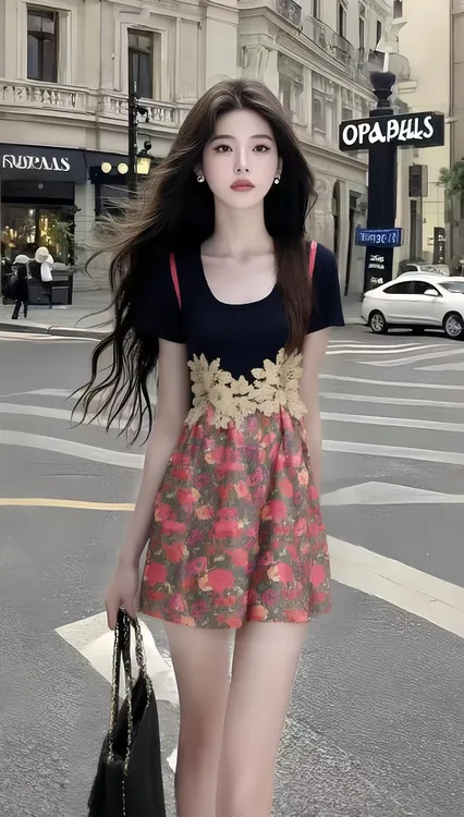 小众印花性感蕾丝拼接辣妹气质连衣裙氛围感显瘦新款夏季纯欲气质