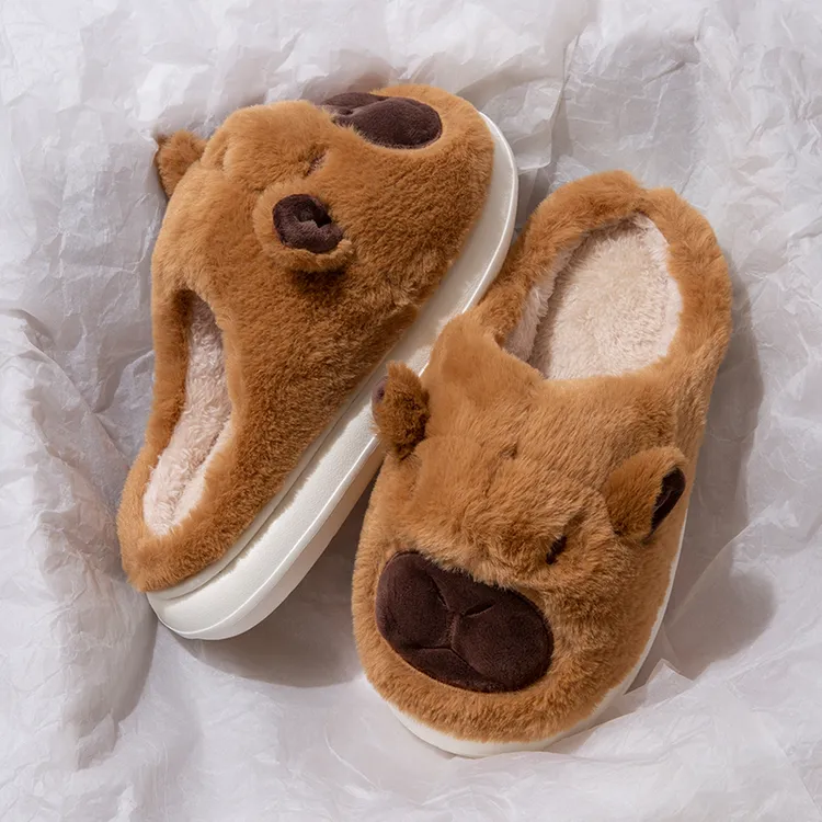 启布熊【厚底毛绒加厚款】2025冬季新款显高保暖居家防滑棉拖鞋