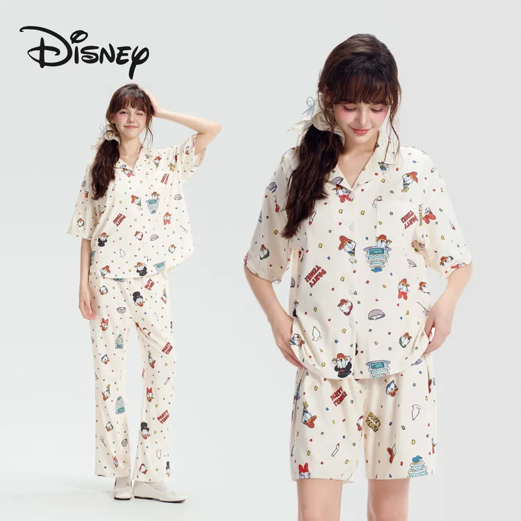 Disney/迪士尼7A莫代尔棉【三件套】唐老鸭印花可外穿夏季睡衣套装