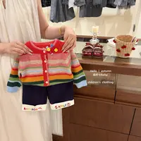 【咸柠七】女童毛衣开衫外套韩式彩虹条纹上衣2025新款针织洋气秋装